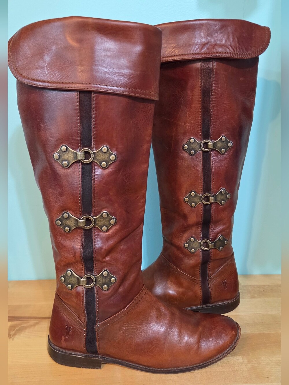 Vintage Frye Paige Clovertab Cuff High Leather Boots size 7 1/2 Gorgeous